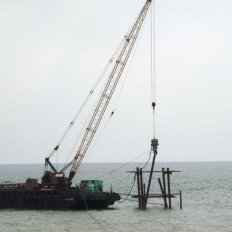 Pile Driving Works using Hydraulic Impact Hammer and Crane Barge